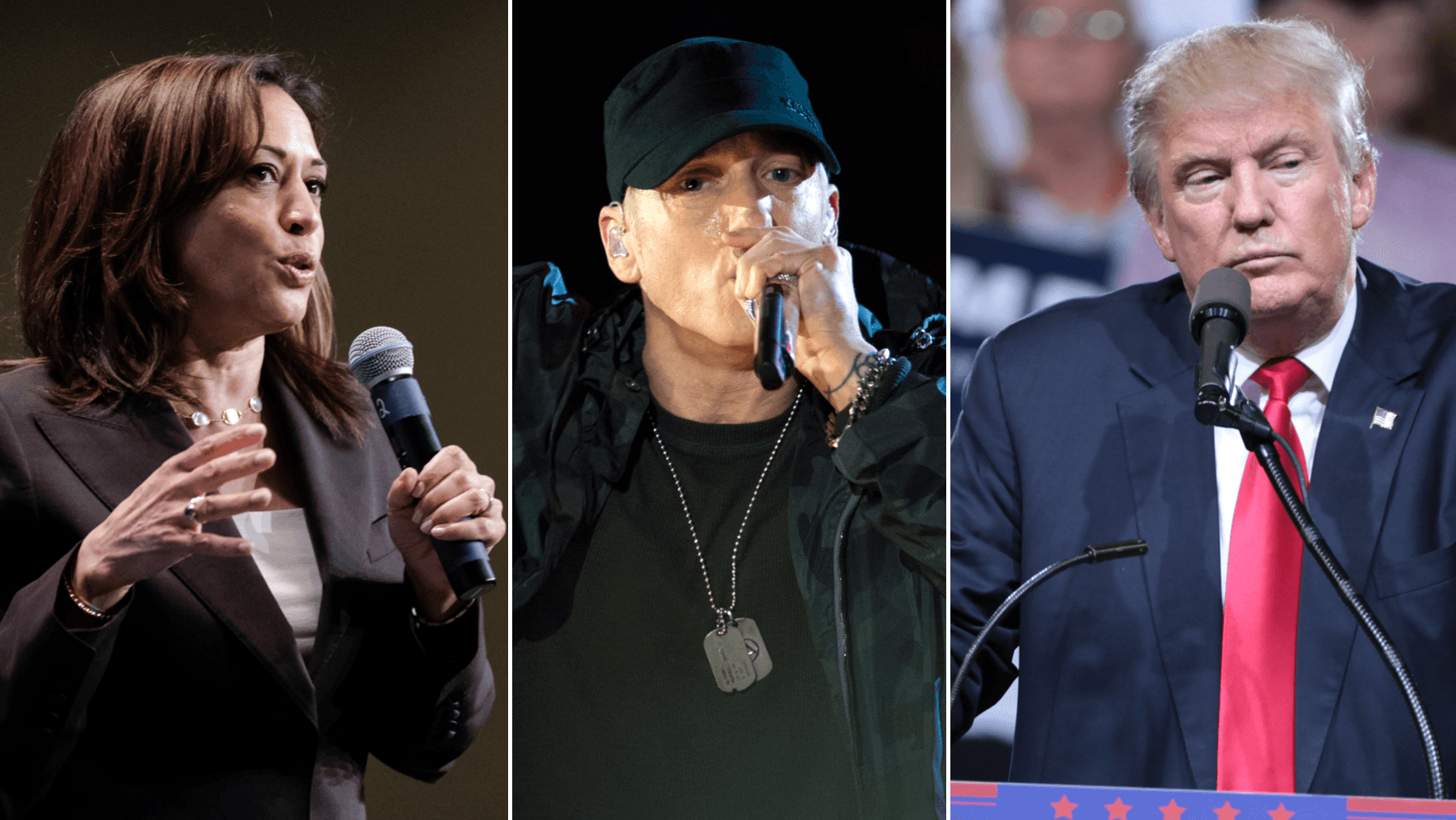 Campaign trail heats up, Eminem joins Harris rally
